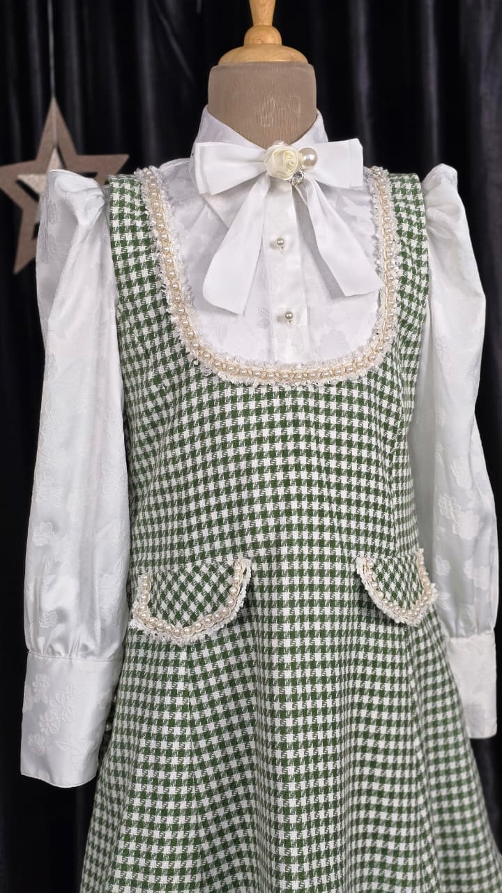 Green Grid Ruffle Dress