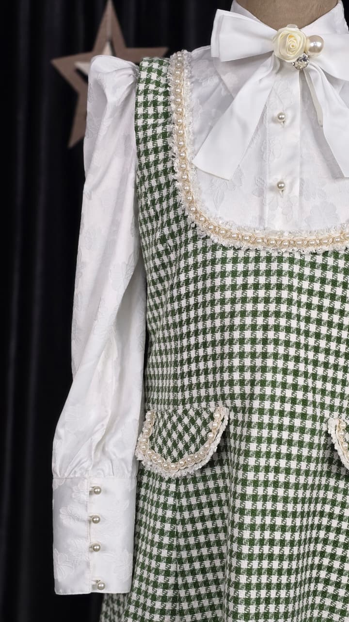 Green Grid Ruffle Dress