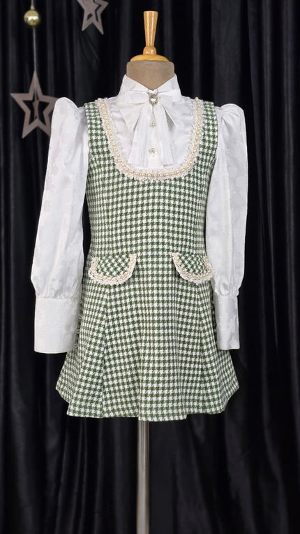 Green Grid Ruffle Dress