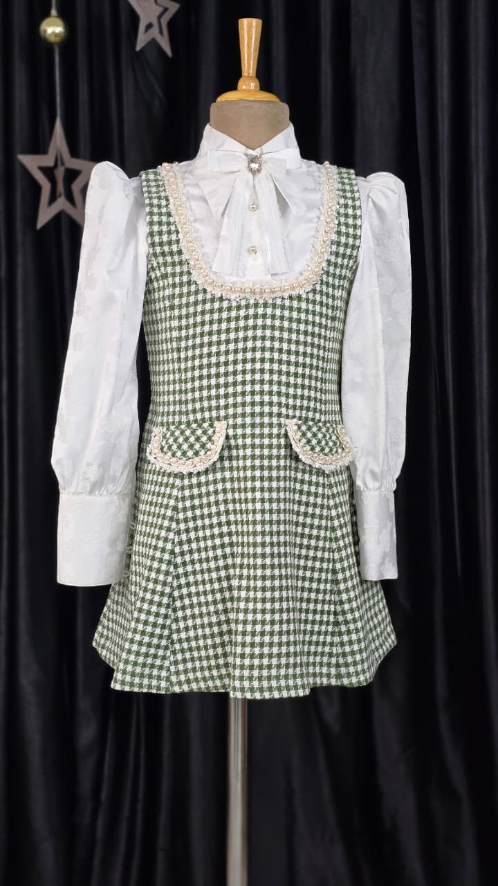 Green Grid Ruffle Dress