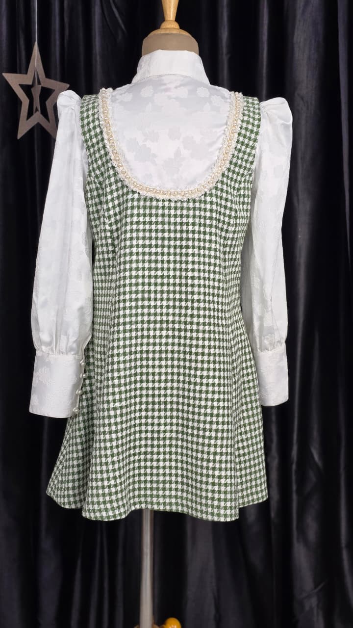 Green Grid Ruffle Dress