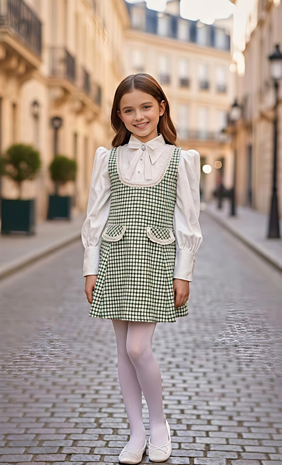Green Grid Ruffle Dress