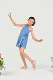 Rosette Ruffle Denim Dress