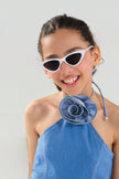 Rosette Ruffle Denim Dress